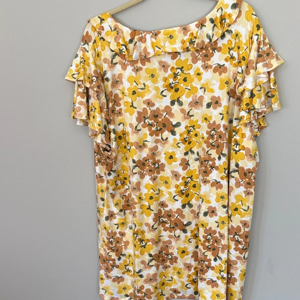 Celeste Yellow & Brown Floral Ruffle Midi Dress never worn - Picture 3 of 3